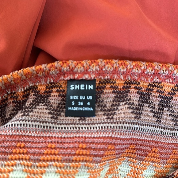 SHEIN Midi Embroidered Smocked Rust Dress Womens Size S US 4/EU 36 - Picture 5 of 5